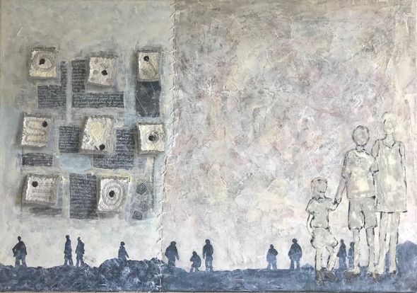 kunstrouteburen's tweet photo. Hester van Dapperen #exposeert met #Pinksteren in het Atelier van Anjo de Jong. Haar #schilderijen hebben textiele invoegingen zoals #borduur, hechtingen of #applicaties. Dit verraadt haar fascinatie voor #mode en #stoffen, het #vak #modeontwerpster, waarmee haar #carrière begon. https://t.co/0ESrEKzPk1