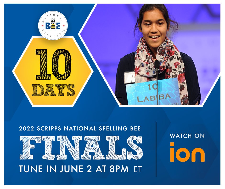 The countdown is on! Just 10 days until the Scripps National Spelling Bee Finals!

Watch the 2022 Finals LIVE on <a href="/iontv/">iontv</a>, Thursday, June 2, at 8/7c, hosted by <a href="/levarburton/">LeVar Burton</a>. #spellingbee