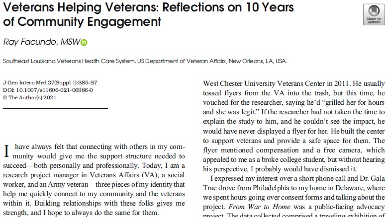 JournalGIM's tweet photo. Read the story of one #Veteran’s experiences in community-engaged research. #patientengagement @vahsrd @FromWar2Home @SarahOnoPhD https://t.co/mTsqYmtv6Q https://t.co/YOLPjtDIjF