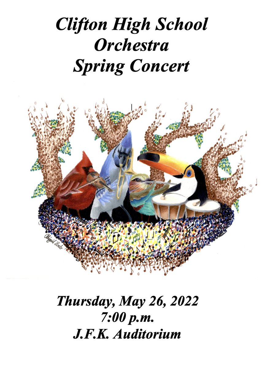 CliftonSchools's tweet photo. Clifton High School Orchestra Spring Concert
Date: May 26, 2022
Time: 7:00 pm
Location: JFK Auditorium
Tickets: $5 https://t.co/BINx3hGyeD