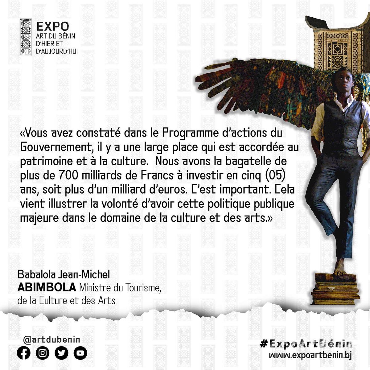 À l’occasion, le Ministre du Tourisme, de la Culture et des Arts, M. Babalola Jean-Michel ABIMBOLA s'est adressé au public à travers la presse béninoise. 

En voici quelques extraits.