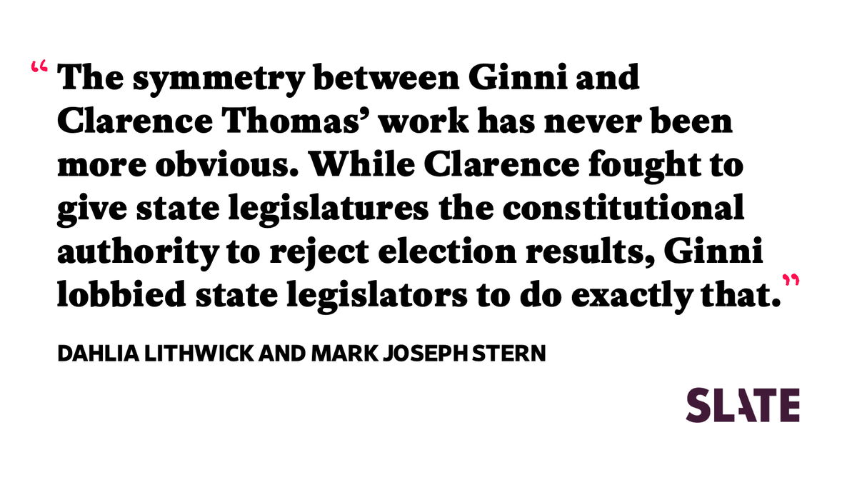 Slate's tweet photo. Read @Dahlialithwick and @mjs_DC on how the Thomases' likely attempt at a 2024 coup will go down. 
https://t.co/rgCd6TPx2T https://t.co/LdeiqIyHBE