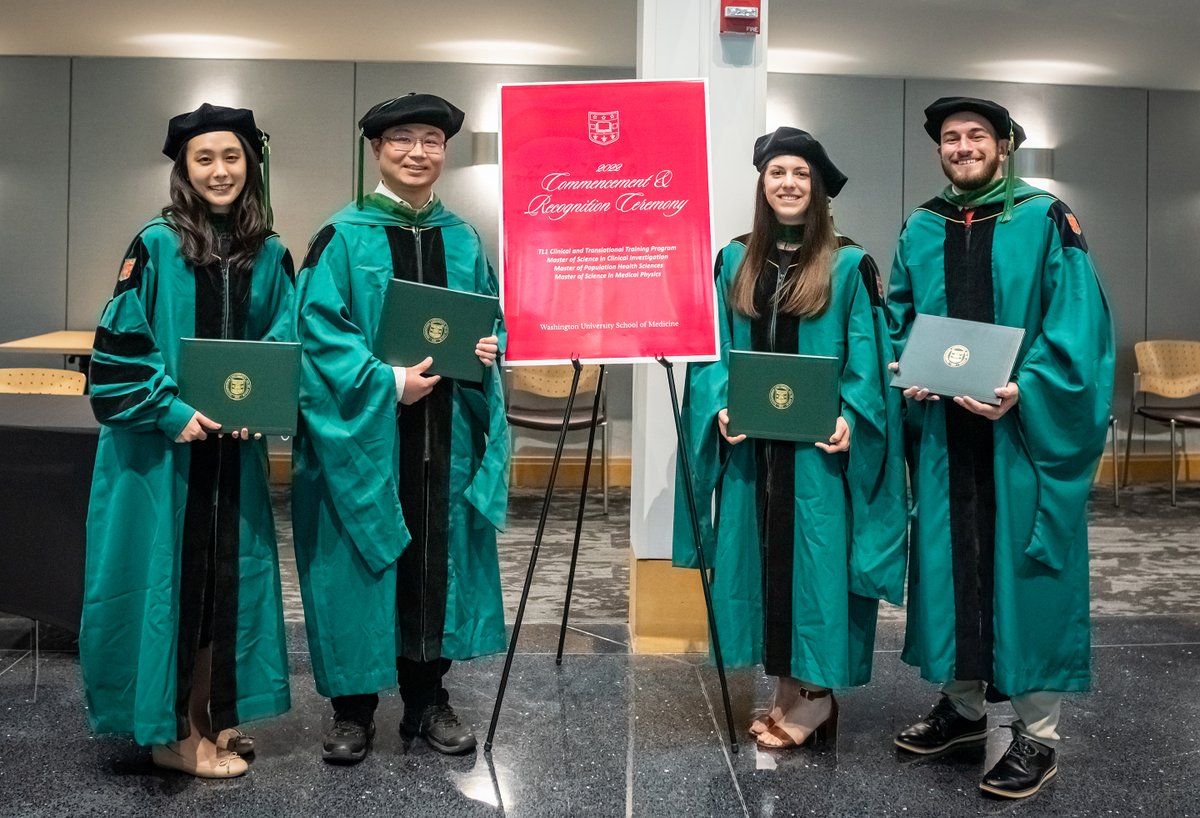 WashUMedRadOnc's tweet photo. Congrats are in order to recent graduates within our department! 🎓🎉

Resident @KylieKangMD received her MSCI, Assistant Professor @jinwashu received his MPHS &amp; Amanda Morice, Domenic Sievert, and Aaron Silvus received their Master in #MedPhys @WUSTLmed  (Aaron not pictured) https://t.co/9W4OtL1CgR
