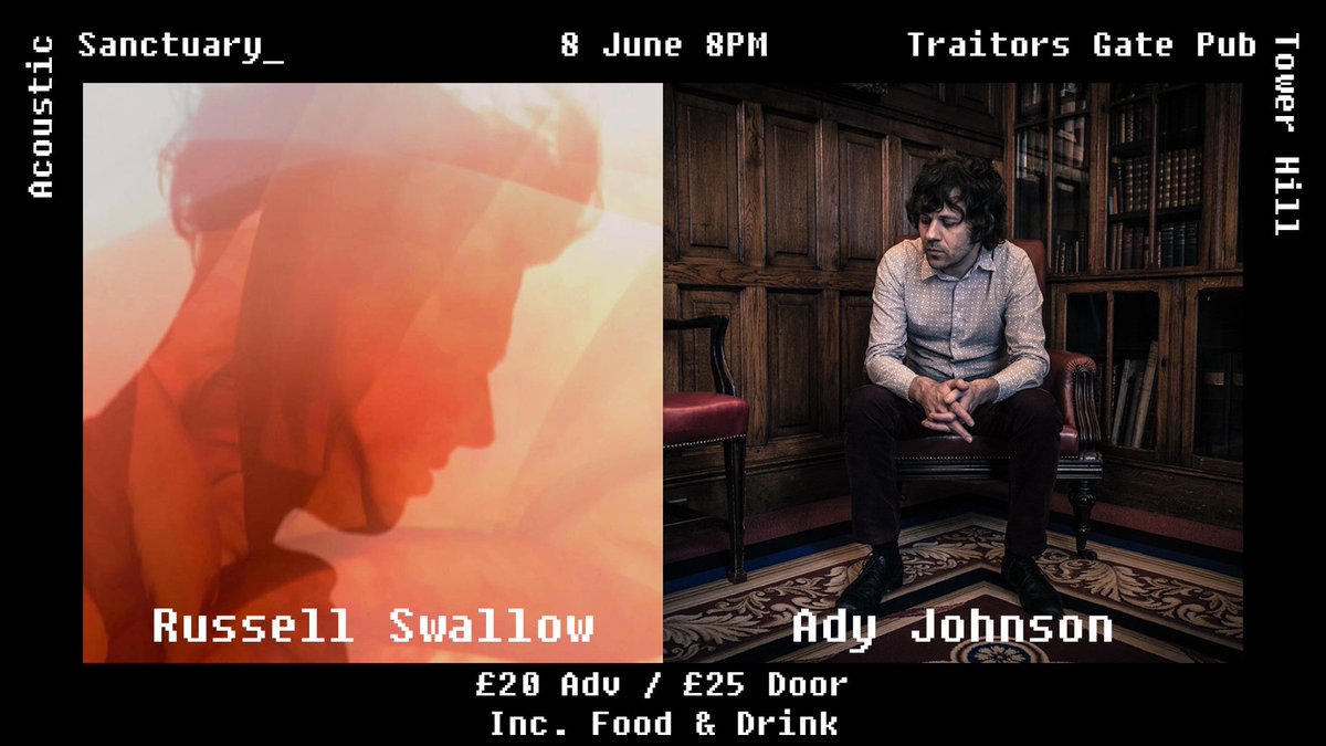 Announcing, our first #AcousticSanctuary of 2022!

New venue (Traitors Gate - Tower Hill, @mcmullens1827)

New format. Your ticket includes food and drink!

We are sticking with quality artists 😎

8 June, <a href="/russellswallow/">Russell Swallow</a> &amp; <a href="/AdyJohnsonUK/">ady johnson</a>

Book now 👇
eventbrite.co.uk/e/acoustic-san…

#gig