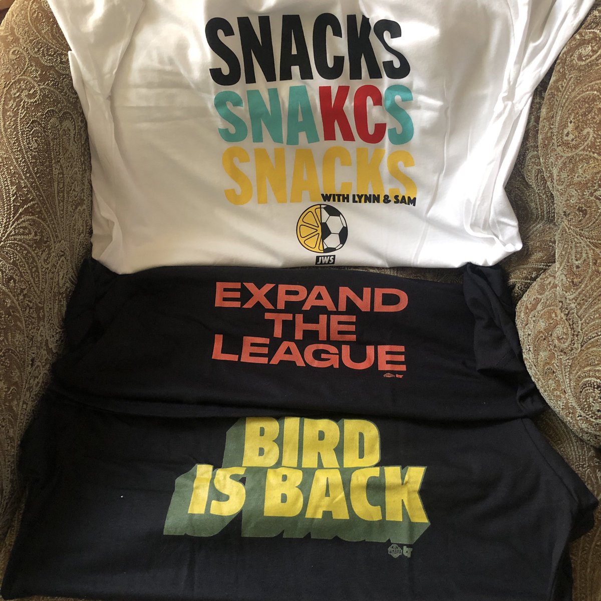 jaylaw22's tweet photo. Support women’s sports. Gearing up for the summer. My @BreakingT order arrived. Featuring #tellsnacks with @lynnraenie and @sammymewy; Expand the @WNBA and; @S10Bird is back. https://t.co/2kksuBYUqw