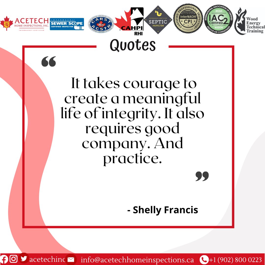 AcetechInc's tweet photo. Choose Integrity; Choose Acetech Home Inspections Inc.

Book a service today
https://t.co/W5jRukinpc

“It takes courage to create a meaningful life of integrity. It also requires good company. And practice.”

Shelly Francis https://t.co/84UeigU4JL