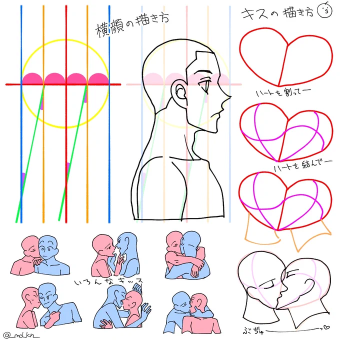 本垢にて質問された横顔の描き方とキスの描き方。
⚠あくまでも私なりの描き方です!
トレスに使っていただいて大丈夫です😘 