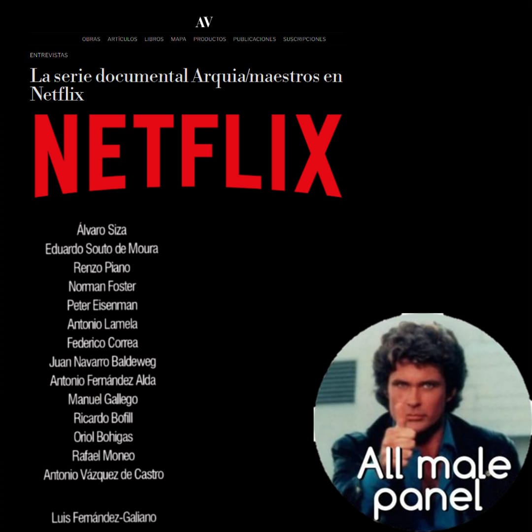CayetanaMerce's tweet photo. @netflix va a emitir un documental sobre "Arquimaestros". No sólo el término es arcaico sino que además sólo son varones. Las arquitectas no califican o no interesan para @netflix ? Es increíble que todavía tengamos que estar denunciando estas cosas. https://t.co/JPKPFx05Pn