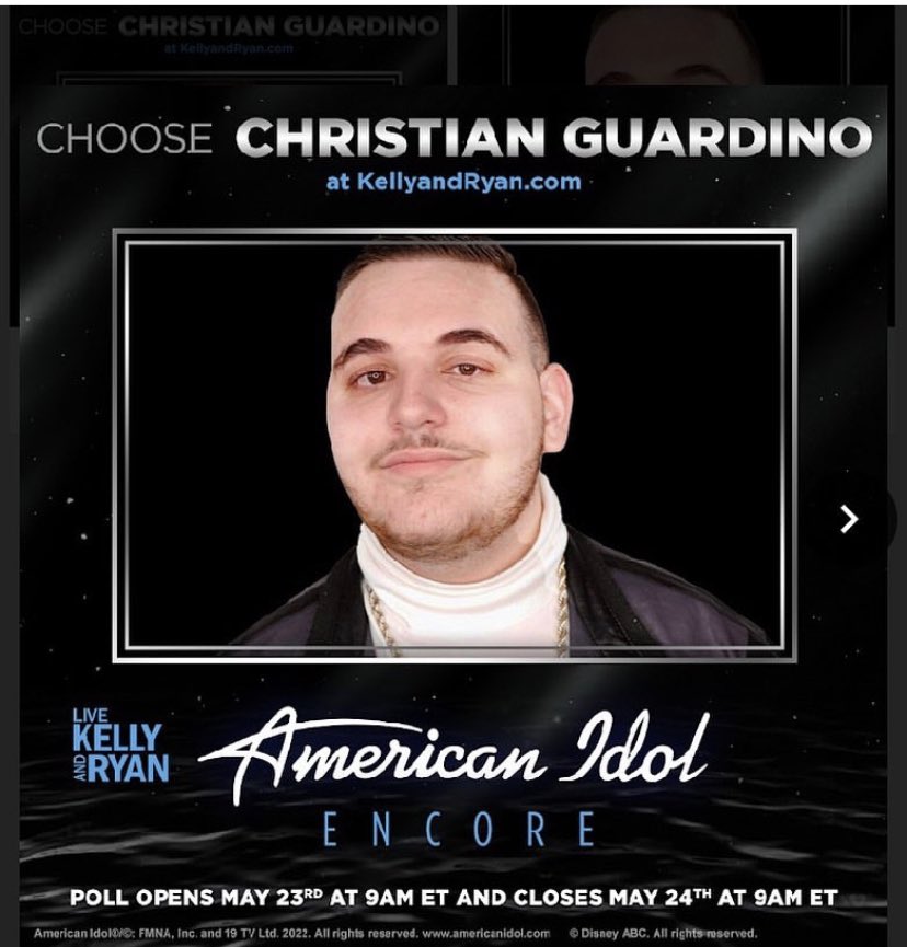christiangsoul's tweet photo. 📣WANT TO SEE ME PERFORM LIVE ON @LiveKellyRyan on Friday, May 27th?🙏
You need to vote for me &amp; YOU CAN VOTE OVER &amp; OVER until 9 am EST tomorrow‼️👇
https://t.co/RkCKmkHtc5
@RyanSeacrest @AmericanIdol https://t.co/Y7zMyeV6Ng
