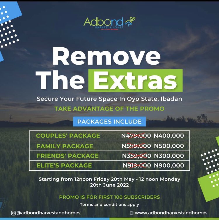 Dayo_TheRealtor's tweet photo. 🟢PROMO ALERT🎉🎉
-Read Caption👇🏾
Adbond is currently having a special promo so that you can buy more lands and own more real estates!
There's no better time than NOW to be a property owner.
Introducing Remove the Extra Promo! (Second Edition)
This is how it works,
#adbond https://t.co/WjUjz2bja2
