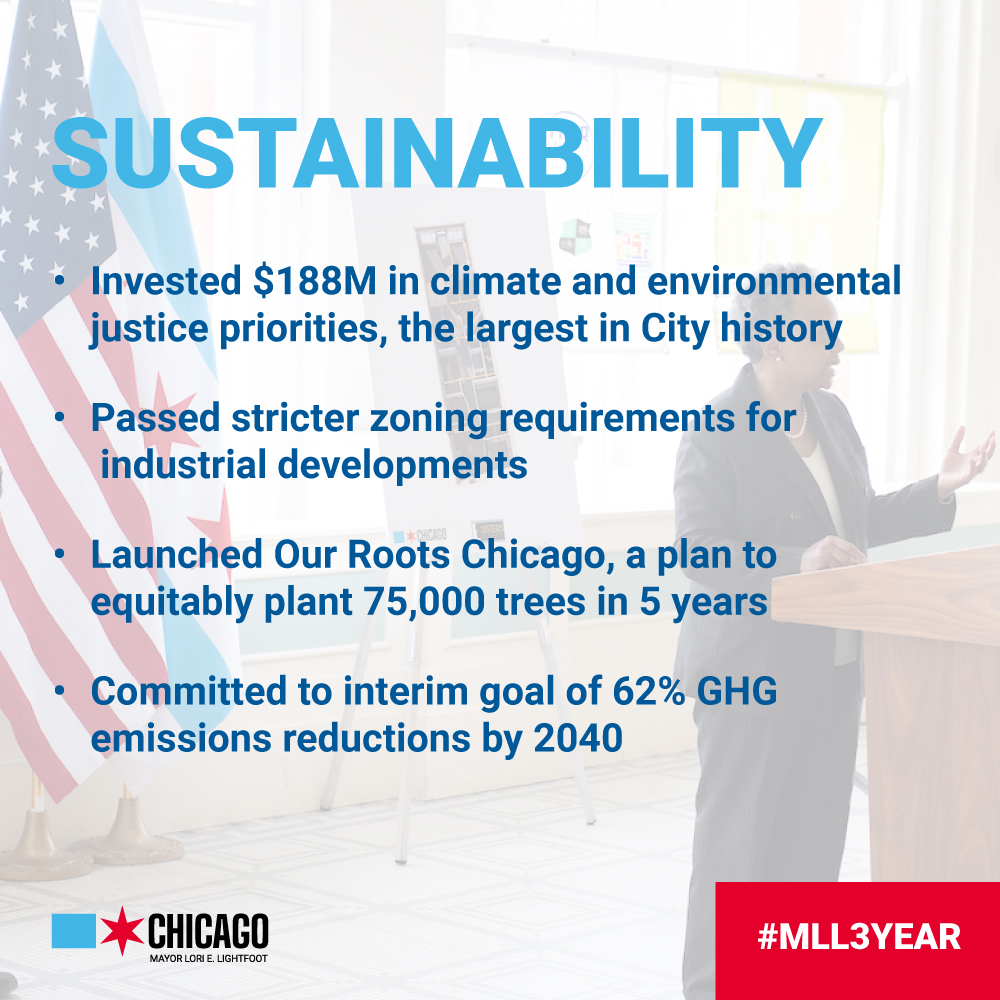 ChicagoDOE's tweet photo. Thank you to @chicagosmayor for pushing an equity first climate and environmental agenda over the past three years.
The administration's accomplishments put Chicago on a path to a just, equitable, and sustainable recovery.
#MLL3Year https://t.co/dwy0uCw1W9