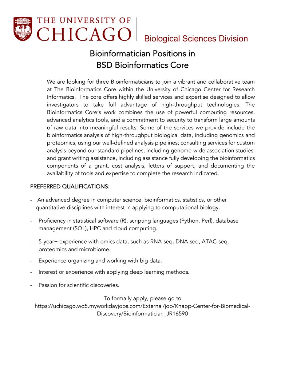 MengjieChen6's tweet photo. Our bioinformatics team at Center for Research Informatics at U Chicago is ever-growing. https://t.co/0AF60Wij1y Now multiple scientist positions are available. Please check us out if you are on the job market. See below post for details. https://t.co/YBzK1zBJv4
