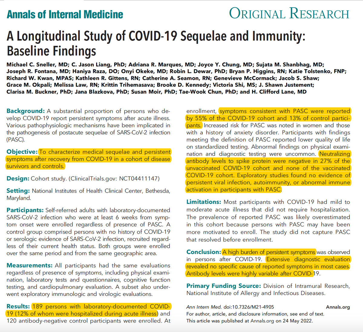 EricTopol's tweet photo. A small prospective #LongCovid study cohort assessing persistent virus, autoimmunity, or immune activation  failed to show any of these features were present or differed from controls
https://t.co/pKFX1doOhP @AnnalsofIM https://t.co/93vS0QZuWb