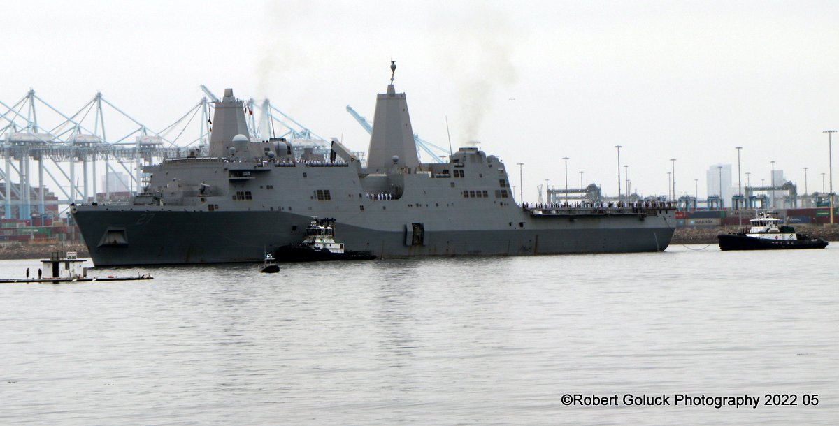 rgolucky's tweet photo. @WarshipCam USS Portland USN (LPD-27) arriving at Port of Los Angeles this morning May23, 2022 for #FleetweekLA https://t.co/6habOtI5KE