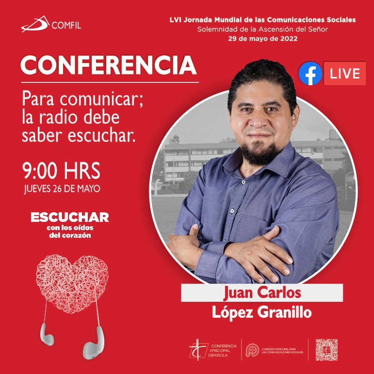 COMFIL_MX's tweet photo. Con motivo de la LVI Jornada Mundial de las Comunicaciones Sociales, este 26 de mayo tendremos la conferencia "Para comunicar; la radio debe saber escuchar" del Lic. Juan Carlos López Granillo, locutor del IPN🎙​
​
🔴¡Por Facebook Live!
​
 #COMFIL #Comunicación #Radio #Locución https://t.co/351BopXN1l