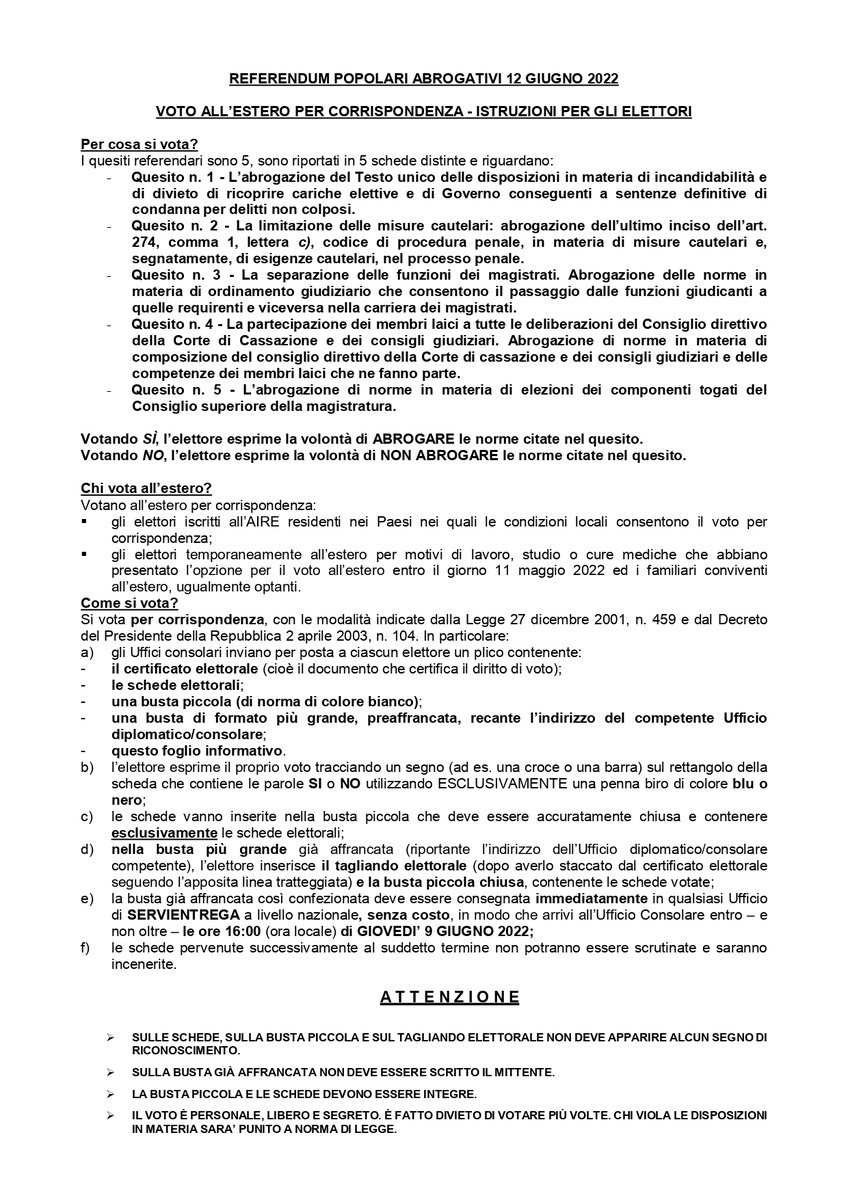 ItalyinEcuador's tweet photo. #Referendumabrogativi 2022
Istruzioni per gli elettori e per restituire le schede.
Per maggiori informazioni ⬇️
https://t.co/TKcEU7mCOD https://t.co/59jJMxnj2F
