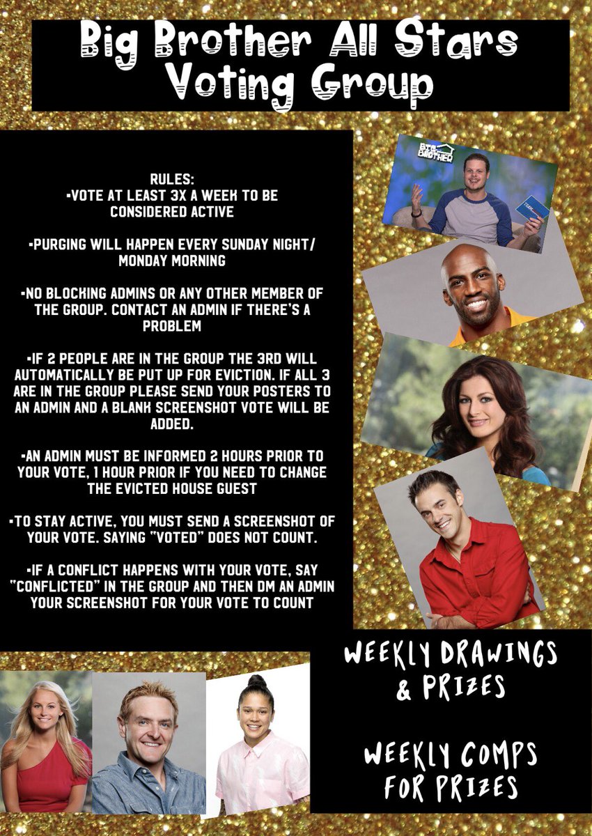 BBTGAllStars's tweet photo. ✨NEW VOTING GROUP OPEN✨

Need help getting through public vote? Join our new group for help! Listed are your admins &amp; the rules for the group. 

There will be weekly prizes for the most active voter &amp; comp winners! 

Who would like to join 😊 ?! #BBTG #BBTG2 https://t.co/okxvdj59F2