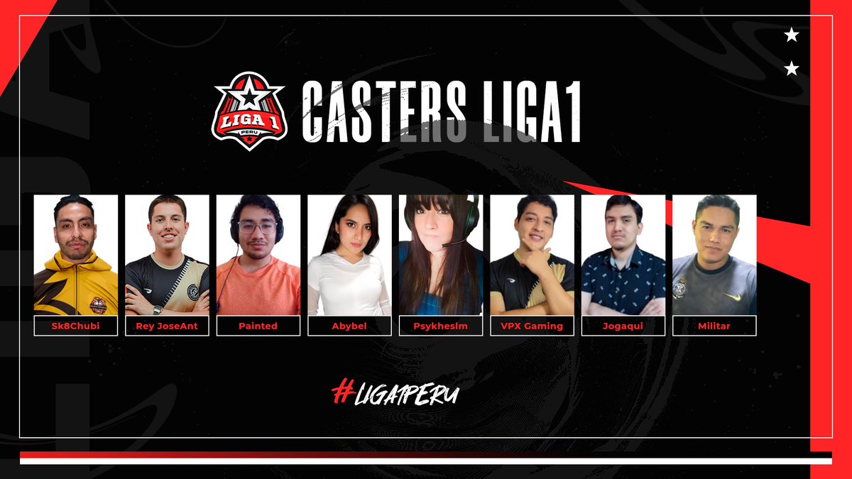 #CR | #Casters

Presentamos oficialmente a los casters que nos acompañarán en los directos de esta temporada de <a href="/LIGA1_PE/">LIGA 1 PERÚ</a> 🏆

🎙️ @Sk8ChubiCR
🎙️ <a href="/reyjoseant/">reyjoseant</a>
🎙️ @pa_in_ted
🎙️ @AbyBel03
🎙️ <a href="/Psykheslm/">Psykheslm</a>
🎙️ <a href="/VPX_GAMING/">F/A VPX GAMING</a>
🎙️ <a href="/Jogaqui/">Jogaqui</a>
🎙️ <a href="/Militardb/">Militardb</a>

¡BIENVENID@S! 

#GoLiga1