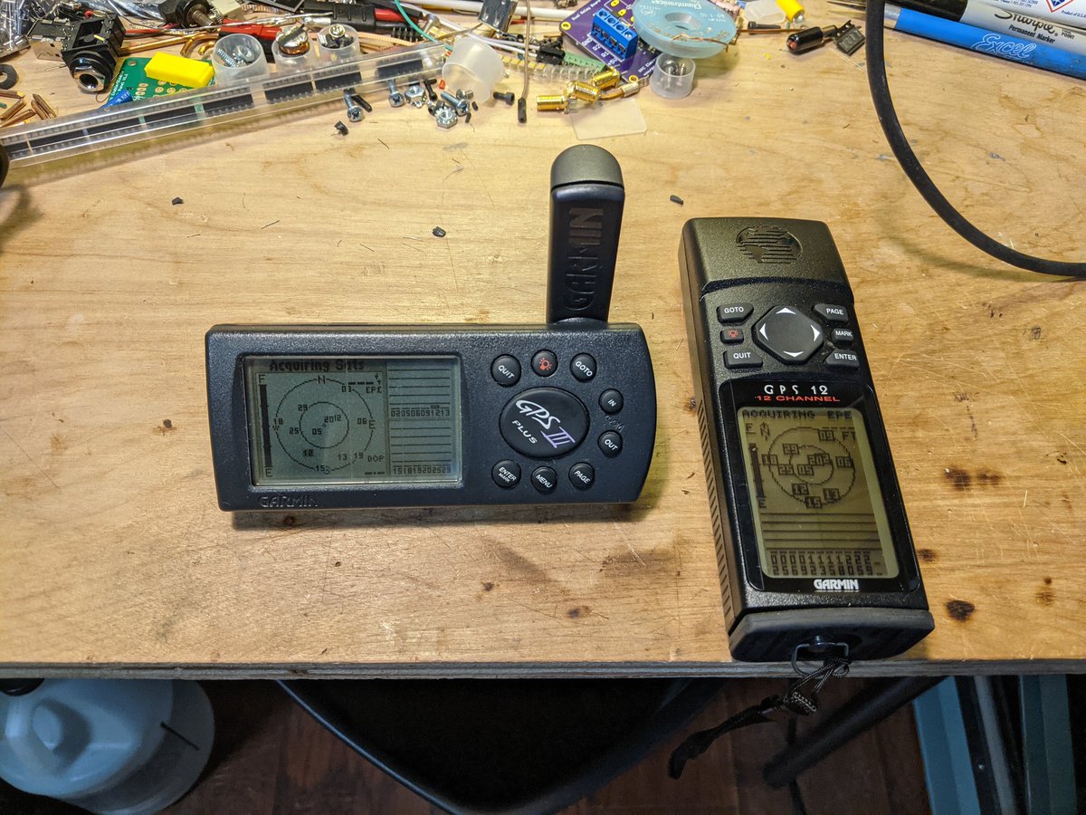 My best finds this weekend!  $20 each.  Two <a href="/Garmin/">Garmin</a> #gps units perfect for #amateurradio #aprs use.  The 12 apparently rode around in the seller's father's glove box for ten years without batteries in it.  In near mint condition.