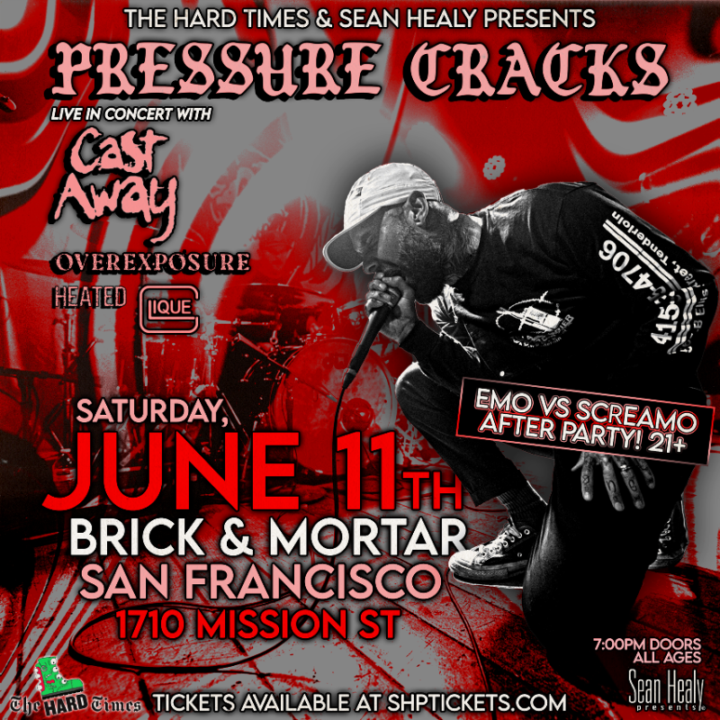 WeBookBands's tweet photo. .@PRESSURE_CRACKS live in #SF at @BrickMortarSF w/ @castawayca, @OVEREXPOSURECA, @heatedca, &amp; #CLIQUE June 11th! 

Grab 🎟️’s here: https://t.co/AQzl1cifsp 
(@HARDTIMESSHOWS)