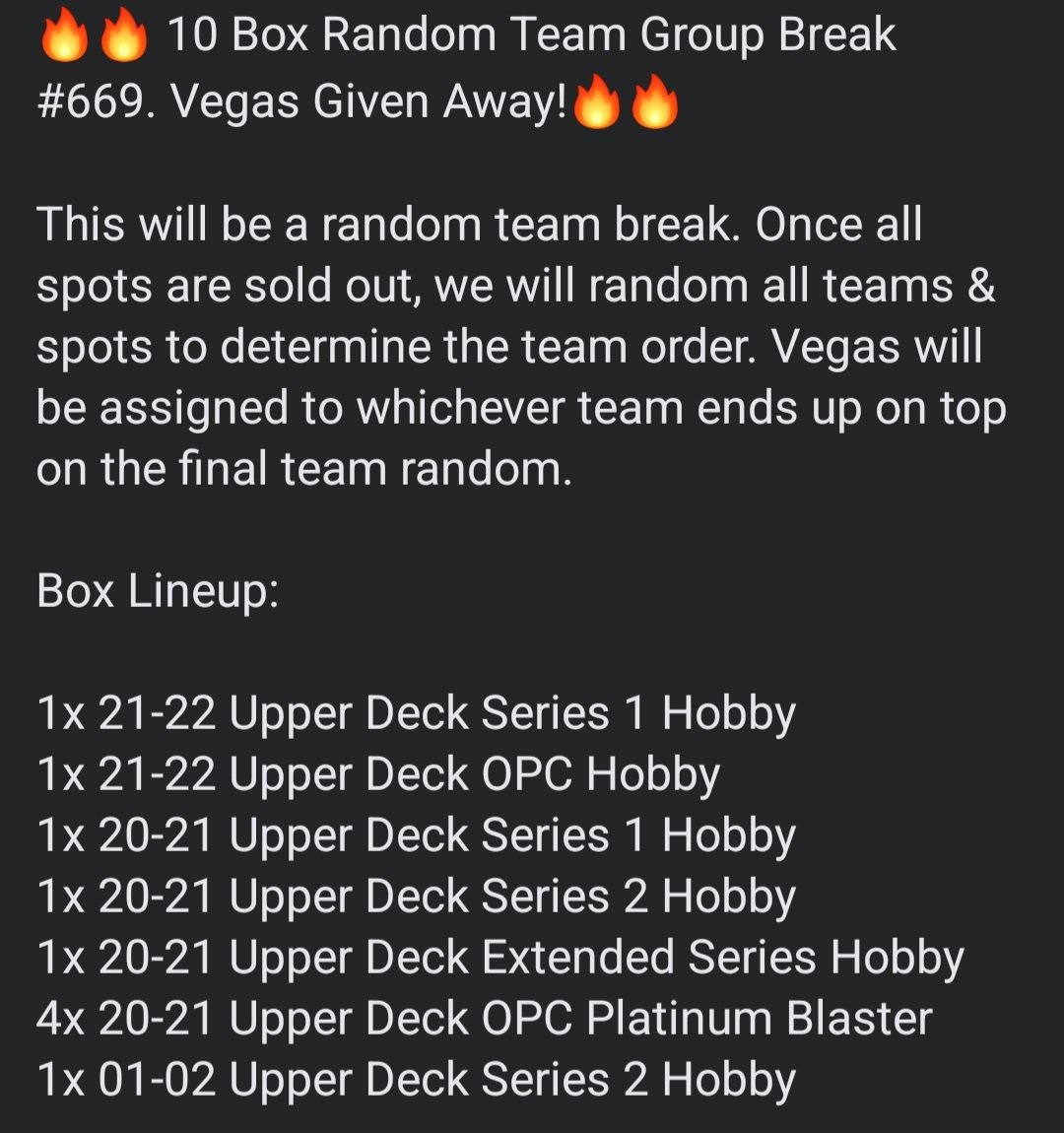 FlyingVCards's tweet photo. π Jump into our next #FlyingVCards 10 Box Random Team #GroupBreak! π
Info and remaining spots attached in photos.
Send me a message or comment to join todayπ
Only $45 π¨π¦ 1 spot or $87, 2 spot deal. Includes FREE worldwide shipping for all hits!
#FlyingVCards #PullingFire https://t.co/Qbw2f9LmUz