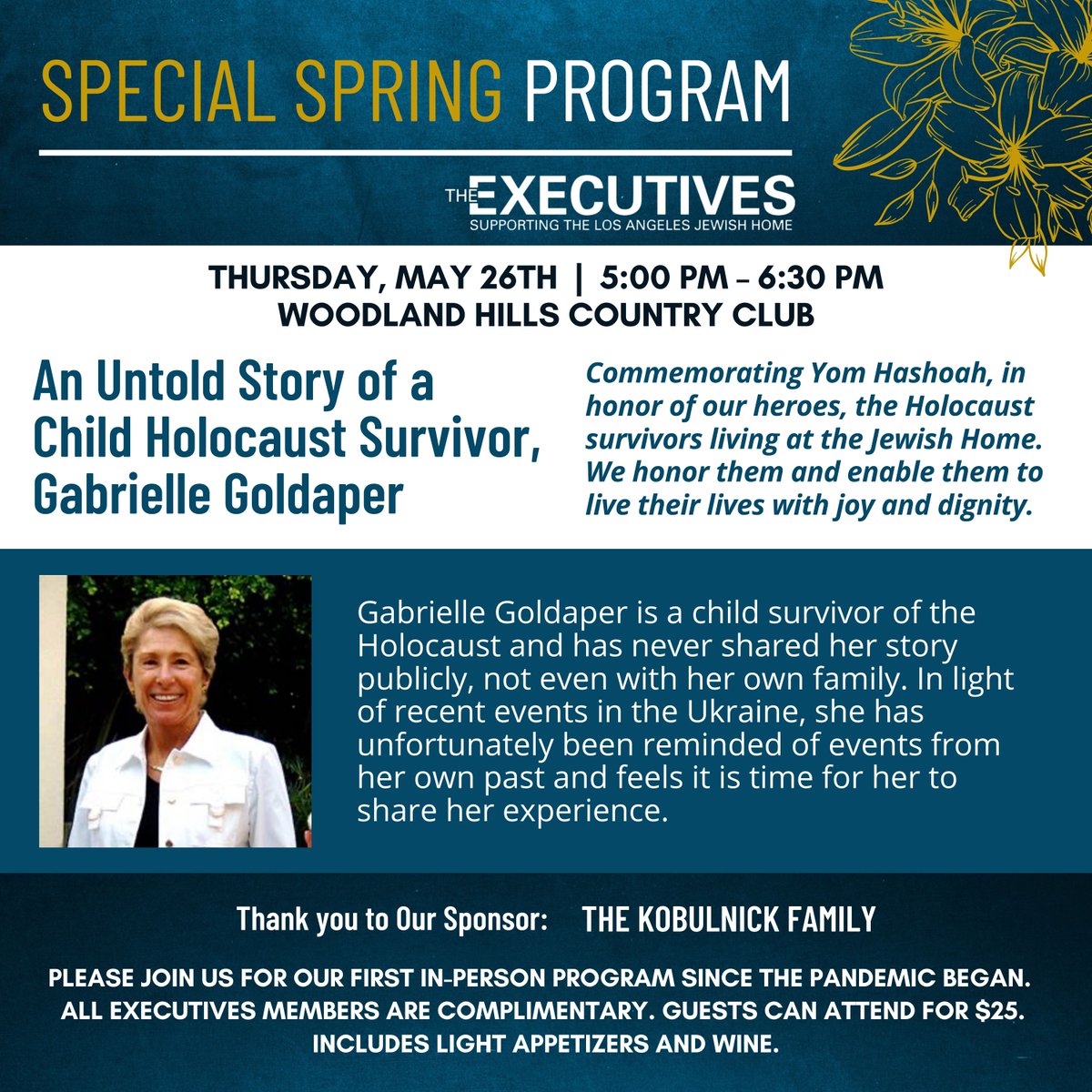 Don't miss Thursday's special program, "An Untold Story of a Child Holocaust Survivor, Gabrielle Goldraper", on Thursday, May 26th.
Sign up at theexecutives.org/events/default…