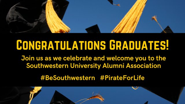 Join our Southwestern University Alumni Association as we celebrate &amp; welcome you - recent graduates from the classes of ’20, ’21, &amp; ’22, to the alumni association. Meet alumni in your area, learn about local chapters, &amp; build your Southwestern network. southwestern.edu/calendar/#!cat…