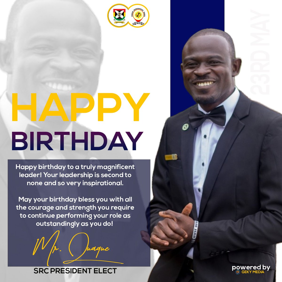 cugsrcofficial's tweet photo. Happy Birthday SRC PRESIDENT ELECT.  More of everything Good. 
#theraphbellaledadminstration
#cugsrc
#cucgsrc https://t.co/LRZSoheT5e