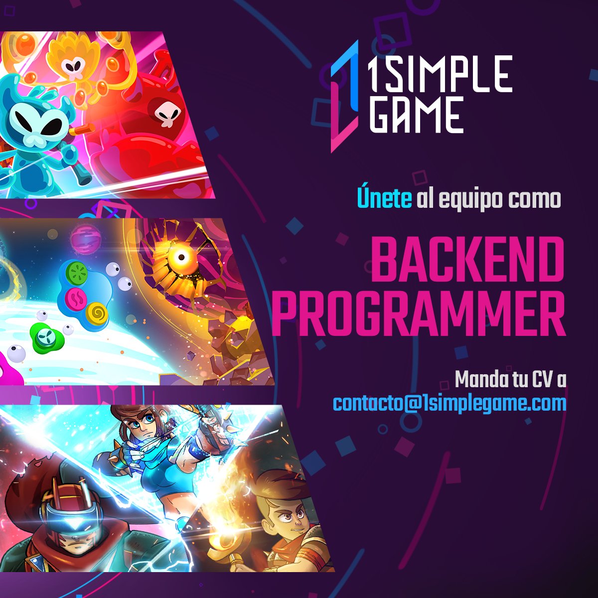 1SimpleGame's tweet photo. 💡 ¡Buscamos Backend Programmer! 💡

Toda la información está aquí:
https://t.co/fq9eqvICxZ

#haychamba https://t.co/htZTxroXhq