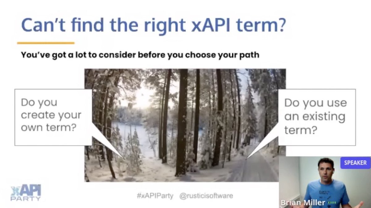 experience_api's tweet image. Do you create your own #xAPI verb or use one that already exists in the public domain? Listen to Brian Miller as he weighs the pros and cons during his #xAPIParty session. Watch the recording bit.ly/3lzstwX