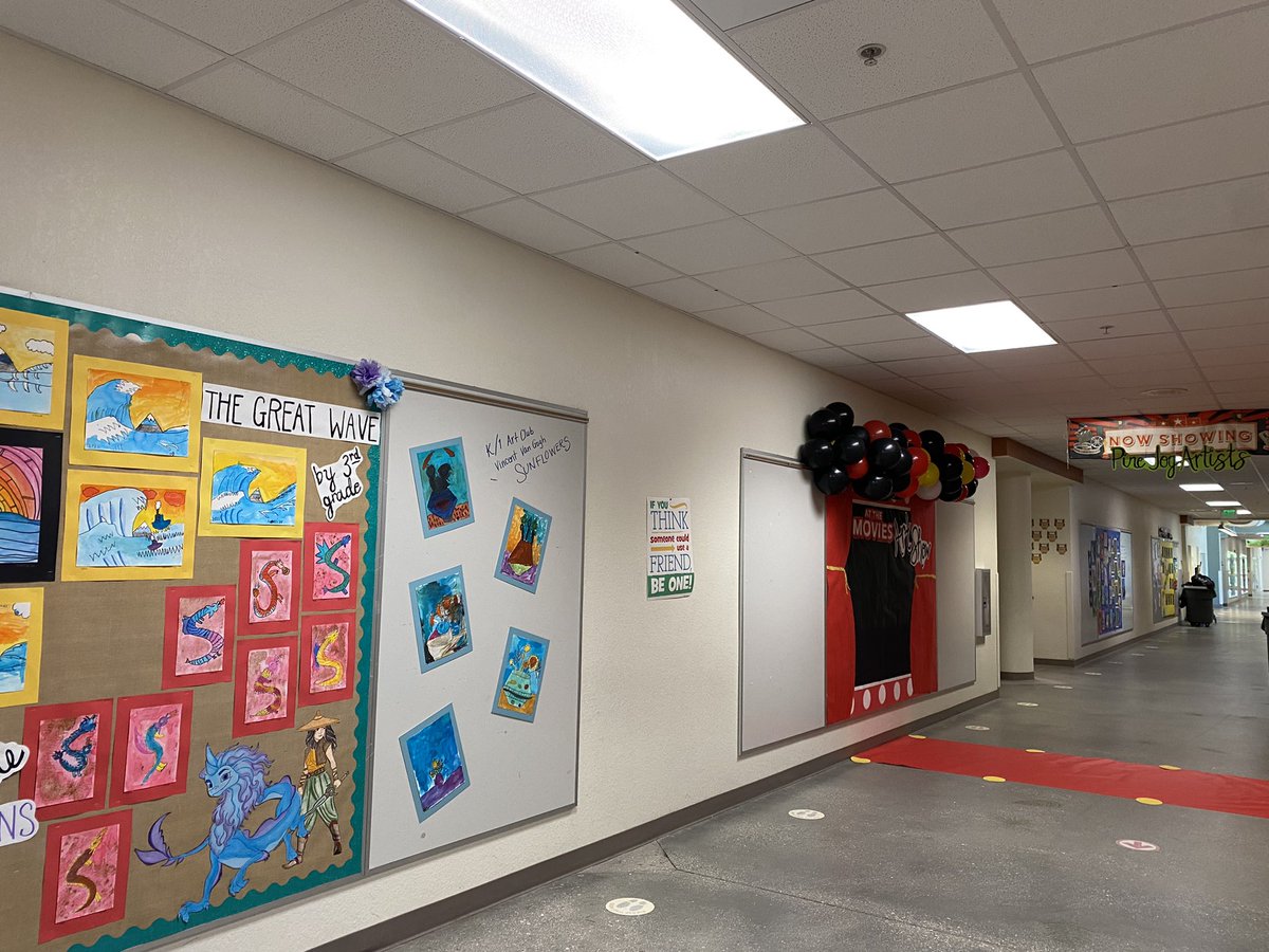 PineJogArtRoom's tweet photo. Thank you to @cscpbc for #abookforeverychild to read this summer! The students loved taking pictures on the red carpet &amp; picking their book while visiting our “At the Movies” Art Show w/ 9 bulletin boards of over 200 pieces of artwork celebrating our fabulous artists and readers! https://t.co/9BfeN4H99T