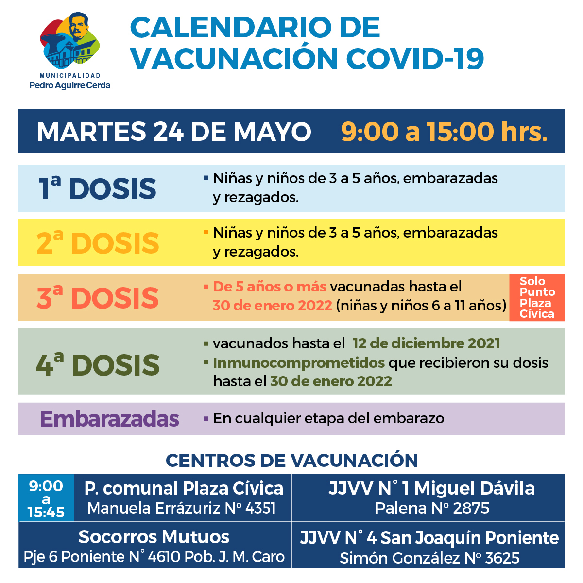 SaludPac's tweet photo. 📆💉Compartimos con ustedes el calendario de vacunación contra el #Covid19 para este martes 24 de mayo.

La vacuna salva vidas❤️

#pactecuida https://t.co/naBjEV0eqU
