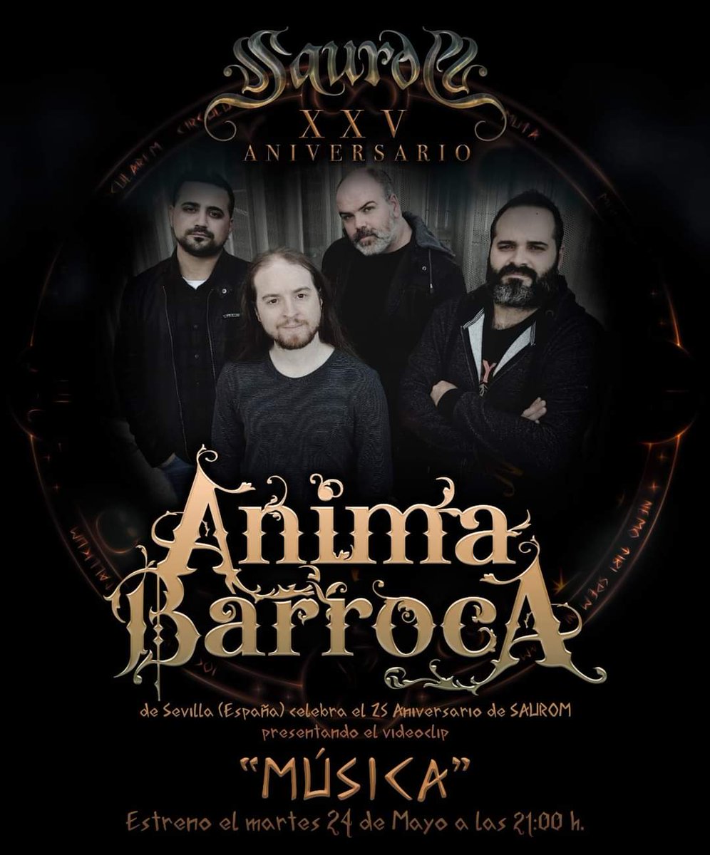 Mañana martes tendremos el honor de cerrar esta serie de homenajes que están recibiendo nuestros compañeros de <a href="/SauromOficial/">Saurom Oficial</a> por su 25 aniversario, interpretando la canción "Música" (Música, 2020)
#animabarroca #saurom #saurom25aniversario #musica