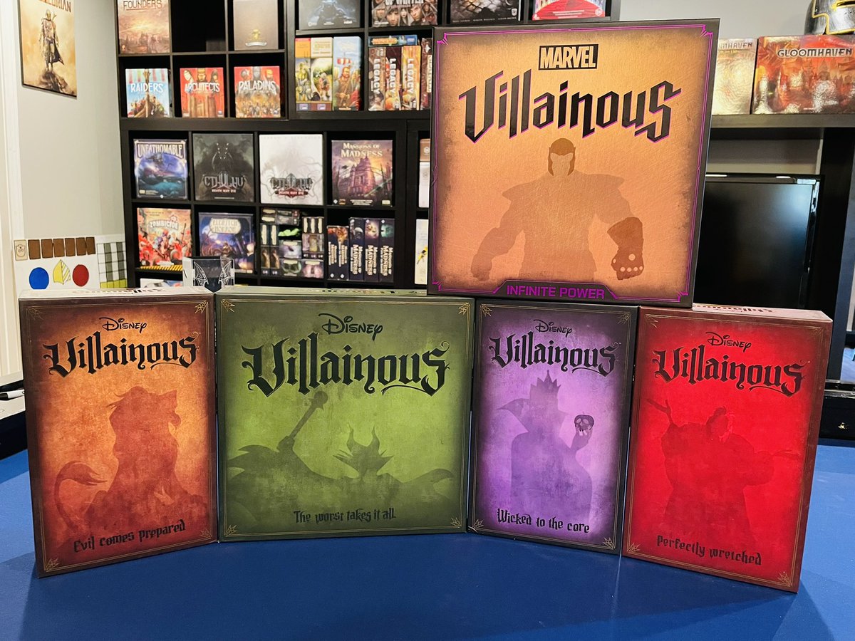 EdenfellG's tweet photo. My wife and I have only played Marvel Villainous thus far. 

Thanos(me) vs Hela(her) I won! 😇

We enjoyed it so much we ordered more! Excited to add to our collection and start playing all the villains. 

Who’s your favorite? 

@fosterthemeeple #boardgames #gamenight #disney https://t.co/eOTZjQLo25