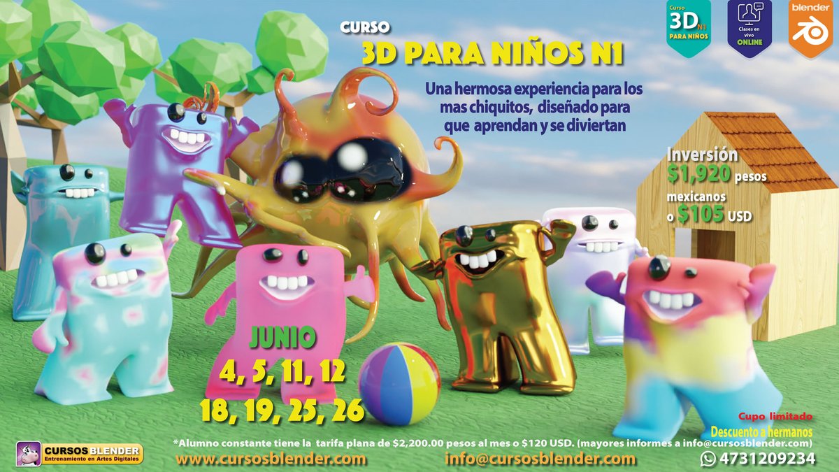 casyopea's tweet image. 3D para niños N1, 8 hrs, invierte en educación de calidad, aprenderán a modelar en 3D, crear monstruos, pintar, animar  etc 
#b3d #Blender3D #CursosBlender
Iniciamos Sábado 4 de Junio ,  no  se requiere experiencia previa.
cursosblender.com/2021/12/26/3d-…