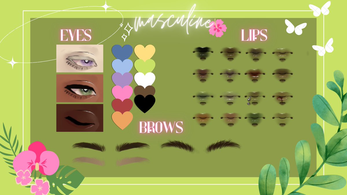 ArtsyChaneI's tweet photo. ✧🌺Summer Custom Face Pack🌺✧

it's done! hope y'all like it 💗☺️

✧masculine and feminine faces
✧3 different eye options
✧many custom marks to mix and match to your liking
✧fit for all skintones, sized and compressed appropriately

#RHTC #RoyaleHigh @Kittzillaa https://t.co/BO59XlZzaU