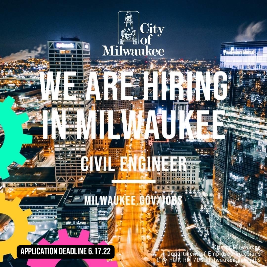 cityofmkeDER's tweet image. Now Hiring Civil Engineers! Apply online at Milwaukee.gov/jobs