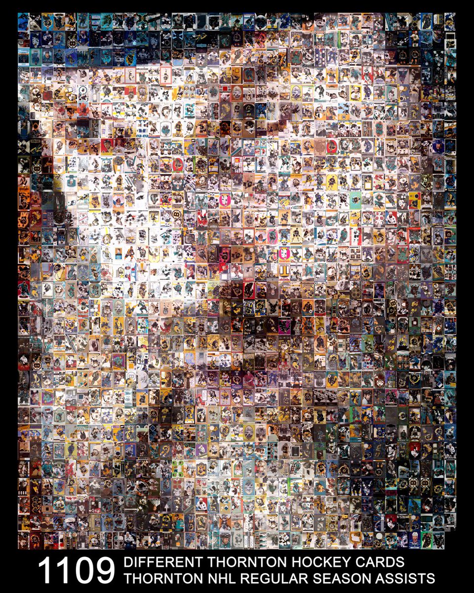 Joe Thornton is making his <a href="/FlaPanthers/">Florida Panthers</a> playoff debut tonight!

This mosaic was made with 1109 different Joe Thornton hockey cards — one for each regular-season assist he has tallied in his career. #StanleyCup

📺: 7p ET on <a href="/NHL_On_TNT/">NHLonTNT</a> and <a href="/Sportsnet/">Sportsnet</a>

(🎨: IG/hockeymosaics)
