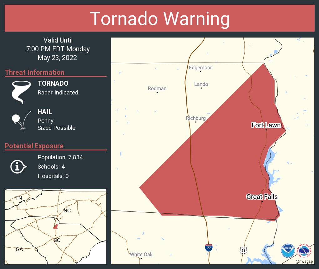 NWS GSP on Twitter "Tornado Warning including Great Falls SC and Fort