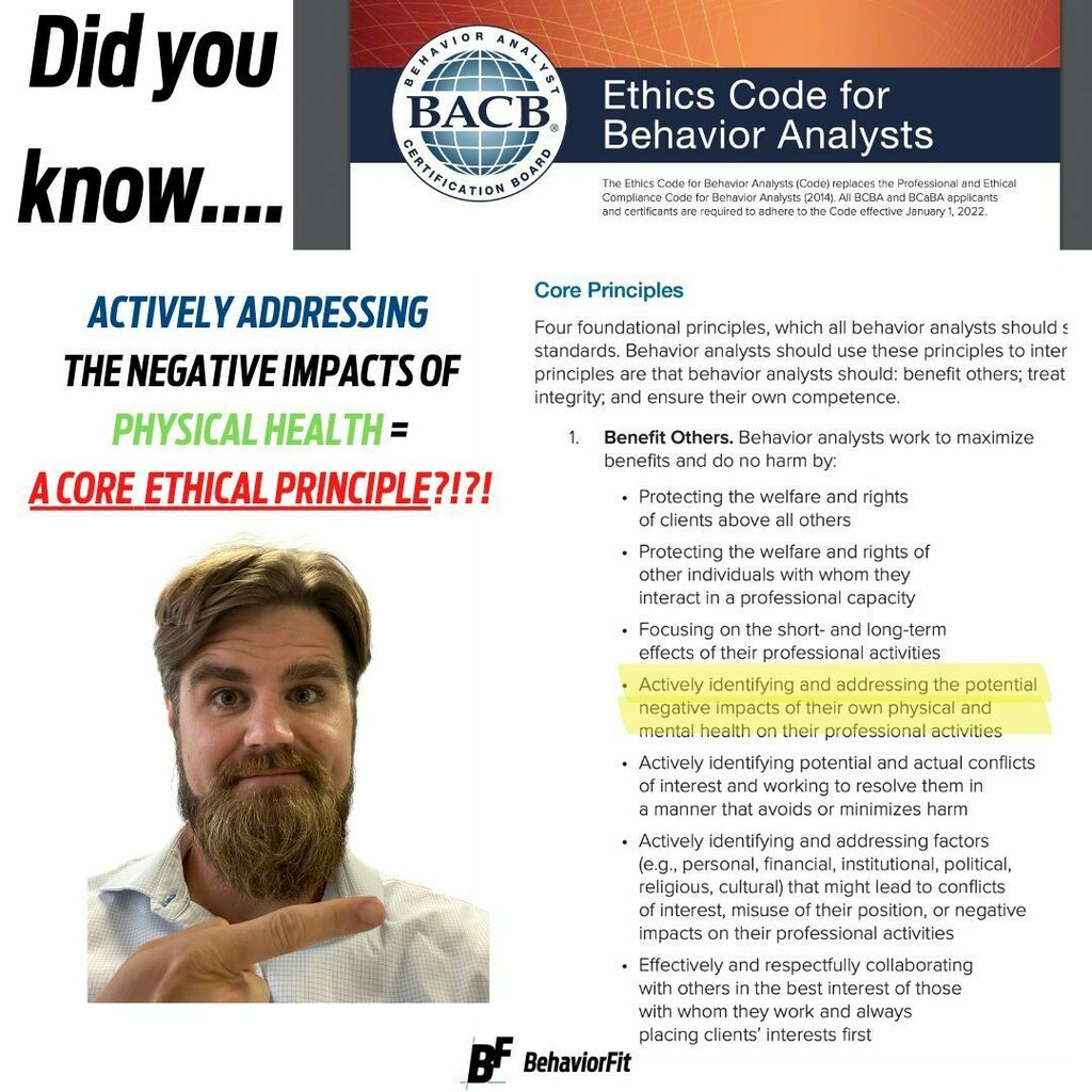 BehaviorFit's tweet photo. My Interpretation: It's Ethical To Be Fit!
Who's with me?!?!
....if you ever needed a reason to be fit...
BENEFIT YOURSELF to BENEFIT OTHERS!
REFERENCE:
Behavior Analyst Certification Board. (2020). Ethics code for behavior analysts.
https://t.co/HNXqGf4FAl
#behaviorfit… https://t.co/lpP99mYBLX