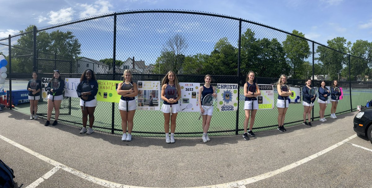 RHSTennisGirls's tweet photo. No better way to end the season than with a 4-1 victory over Mashpee and acknowledging these seniors!! https://t.co/6vsZa1WQnE