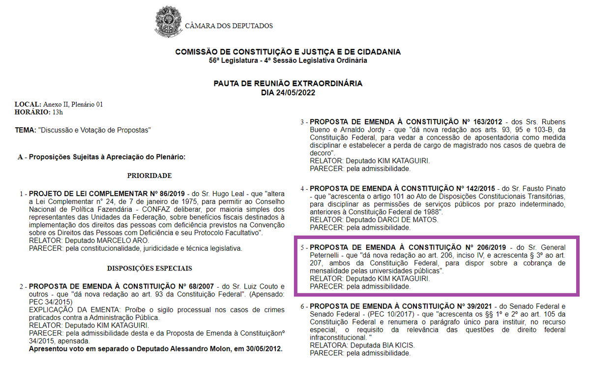 AlencarBraga13's tweet photo. Aqui a pauta da reunião desta terça. A proposta é a PEC 206/2019, de autoria de um bolsonarista e relatada por um bolsonarista arrependido.

https://t.co/BYqohvelaN

#PEC206não https://t.co/VpC75owLeY