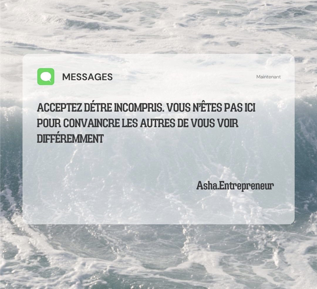 AshaEntreprneur's tweet photo. ACCEPTEZ DÉTRE INCOMPRIS. VOUS N’ÊTES PAS ICI POUR CONVAINCRE LES AUTRES DE VOUS VOIR DIFFÉREMMENT 
#MotivationMonday #motivation #Entrepreneur #citation #proverbe https://t.co/oecPmx19NP