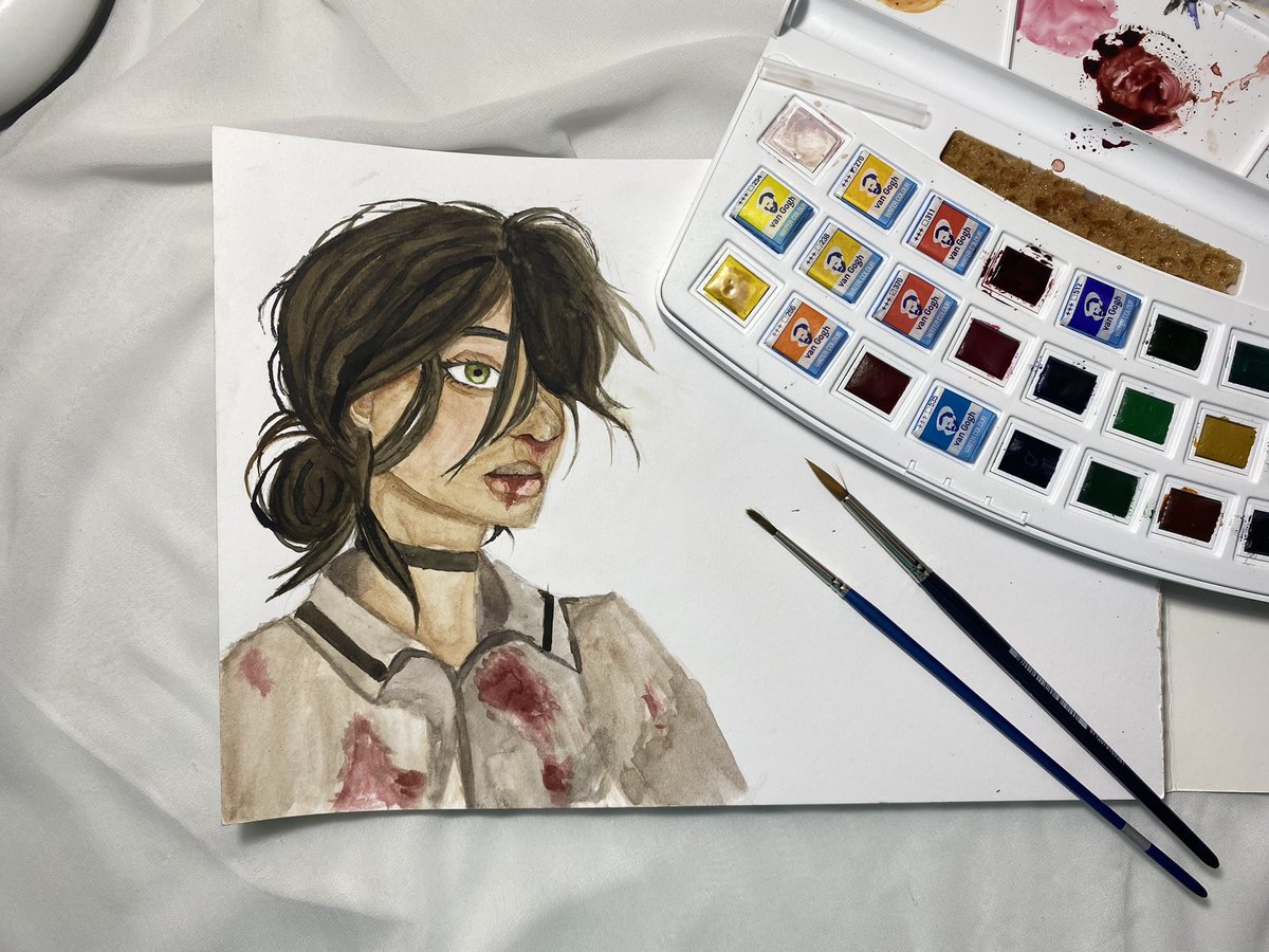 كنت بجرب الالوان الجديدة بس طلعت حلوة 
A pure soul in the middle of the war💖 #art #Watercolor #characterdesign