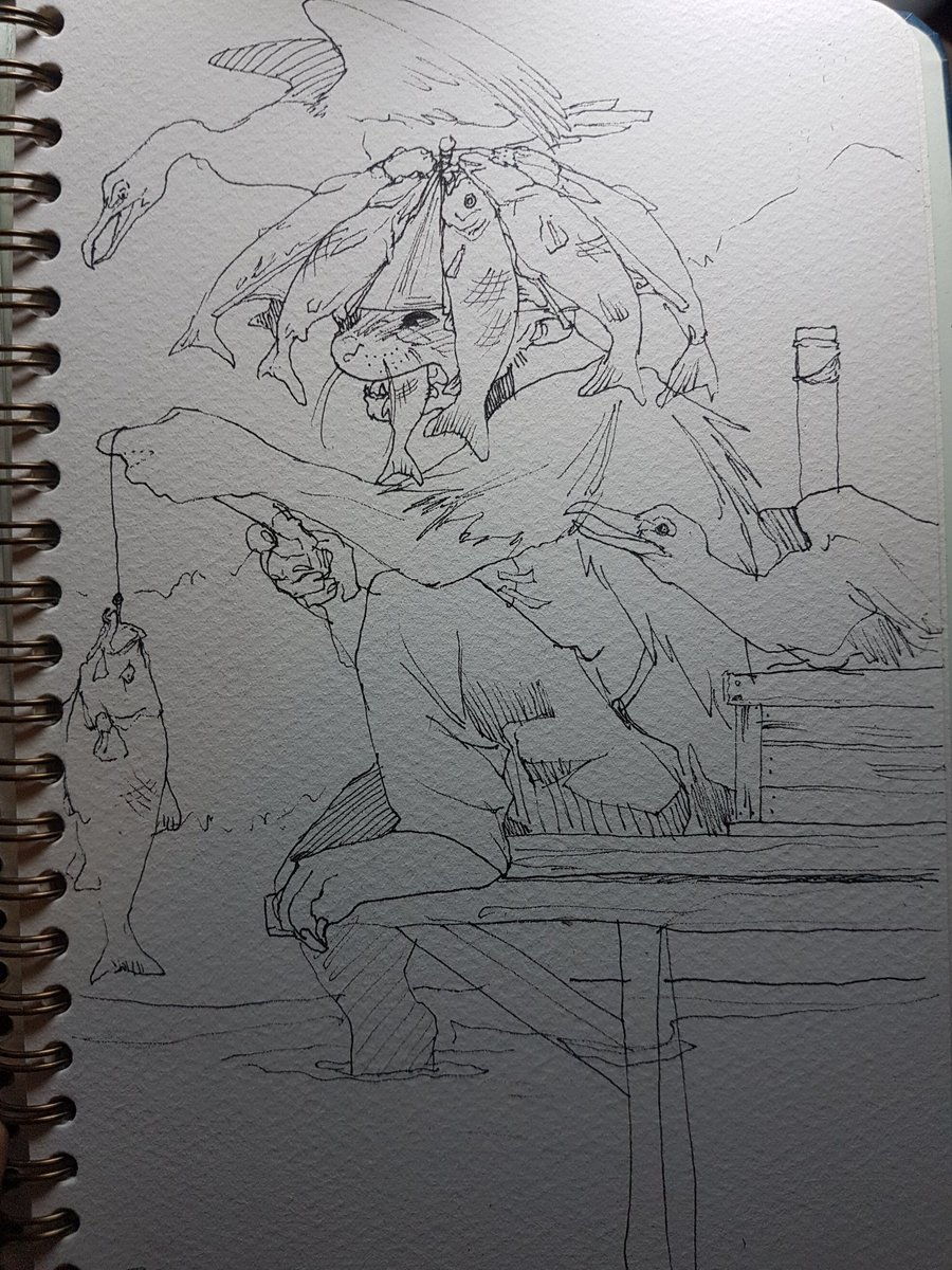 I don't sketch from imagination as much as I should, so here's a really quick draft of an idea I had for an otter fisherman 