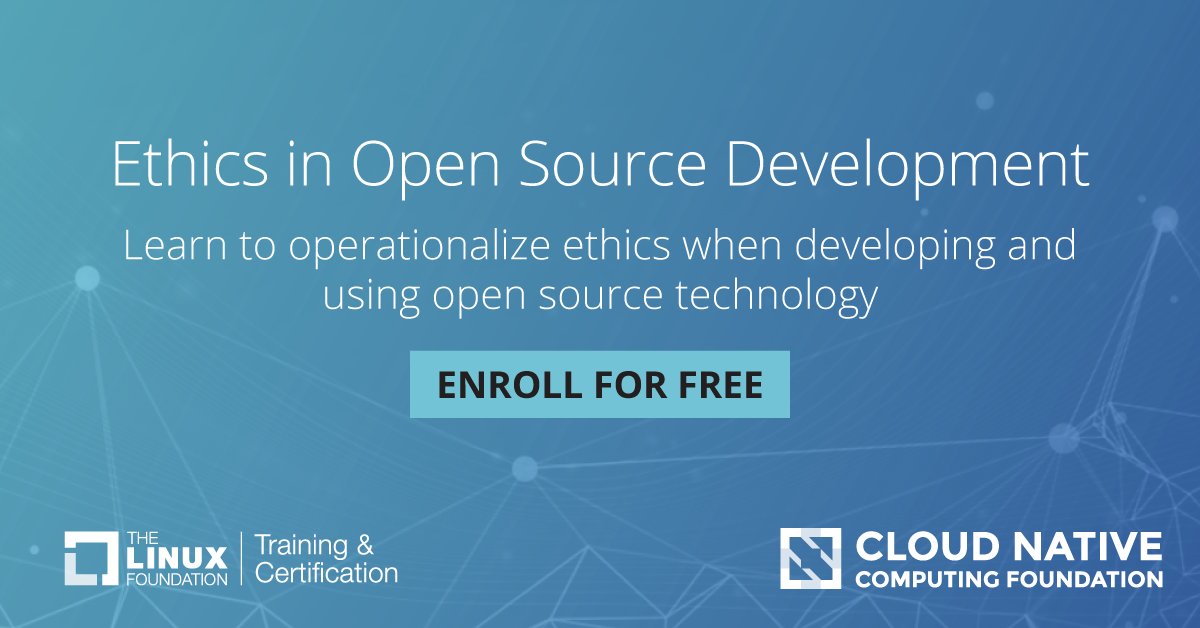 NEWS: New Training Course From <a href="/CloudNativeFdn/">CNCF</a>, @LF_Training &amp; <a href="/ethicalai_co/">Ethical Intelligence</a> Explores Ethics in Open Source Development: hubs.la/Q01bZbfm0 #learnlinux #opensource #software #development #ethics #softwaredev