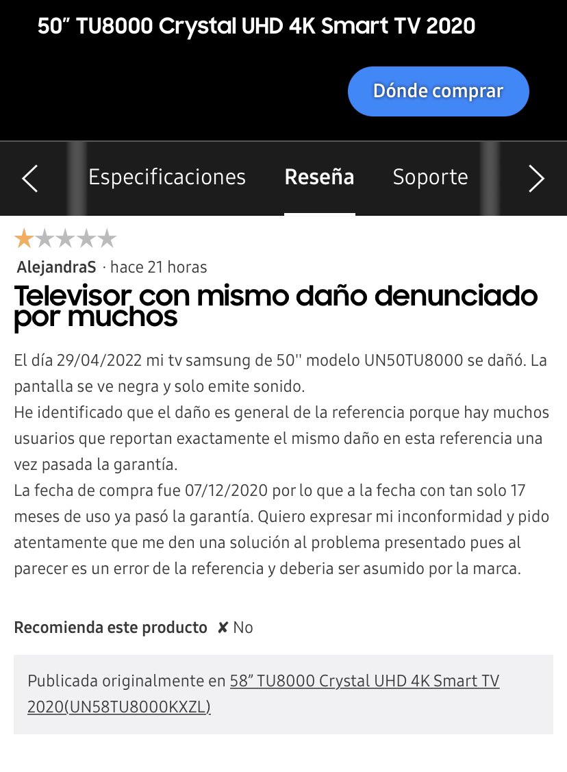 odacirsarmiento's tweet photo. Compré TV @SamsungCO ,valor 1.7 M.
16 meses después, poco uso, registra falla.
Valor reparación 2.1 M. 🤷🏽♂️
👀 Sean serios cc @sicsuper.
Me voy a la reseña de opiniones, y todos se quejan por igual problema❌ (ver fotos)
#NoComprenSamsung https://t.co/OHaXV8ivK8