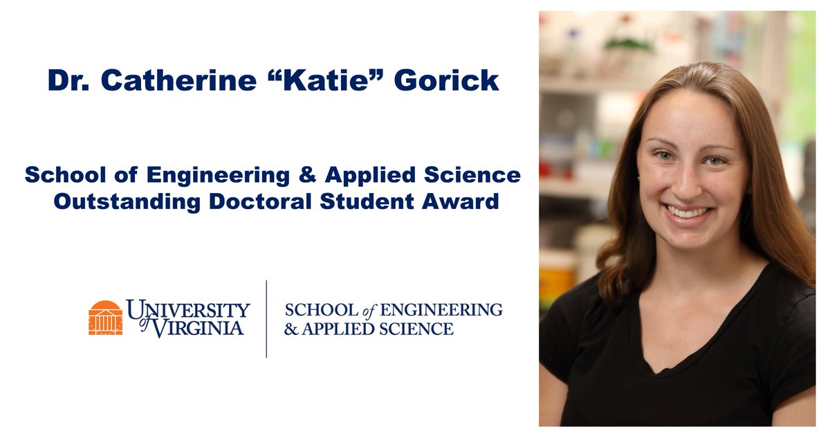 PriceLabUVaBME's tweet photo. It was a true privilege to mentor Dr. Katie Gorick (@katie_gorick) for her @UVABME Ph.D. 
Thrilled to announce Katie received the "SEAS Outstanding Doctoral Student Award" from @UVAEngineers this weekend! 🎉 Congrats Katie!🎉 So well deserved! https://t.co/cjGerBZrMQ