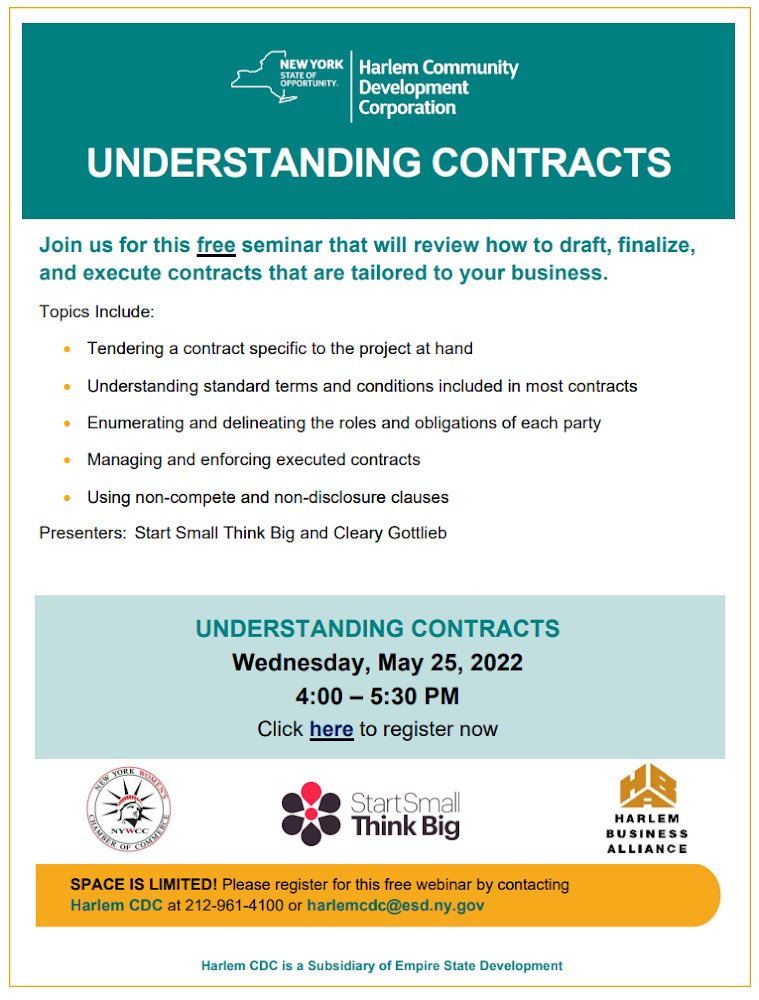 🖊️UNDERSTANDING CONTRACTS
 
#pleaseshare🙌🏾
    
WHEN:
Wednesday, May 25, 2022
4:00pm -5:30pm, EDT.
 
🔗REGISTRATION: bit.ly/3LDH1WV