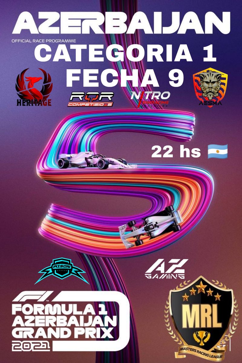 MASTERS RACING LEAGUE (@mastersracingl1) on Twitter photo MASTERS RACING LEAGUE
TEMPORADA 9
CATEGORIA 1
<a href="/Heritagearg/">Heritage Esports</a>
FECHA 9
@Aesma_Gaming
AZERBAIYAN 🇦🇿
<a href="/MASTERSRACINGL1/">MASTERS RACING LEAGUE</a>
22 hs 🇦🇷
Mírala por nuestro canal
twitch.tv/mastersracingl… MASTERS RACING LEAGUE
TEMPORADA 9
CATEGORIA 1
<a href="/Heritagearg/">Heritage Esports</a>
FECHA 9
@Aesma_Gaming
AZERBAIYAN 🇦🇿
<a href="/MASTERSRACINGL1/">MASTERS RACING LEAGUE</a>
22 hs 🇦🇷
Mírala por nuestro canal
twitch.tv/mastersracingl…
